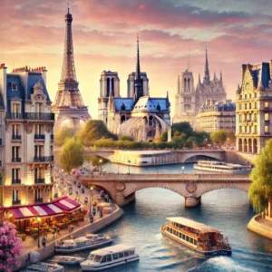 Dall·e 2024 09 14 19.37.13 A Stunning Image Of The Most Beautiful Places In Paris. The Scene Features Iconic Landmarks Like The Eiffel Tower, Notre Dame Cathedral, The Louvre, A