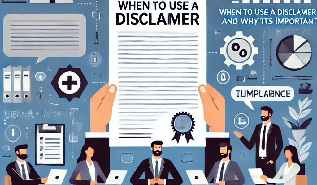 Dall·e 2024 09 14 22.50.07 A Professional And Informative Illustration On The Topic 'when To Use A Disclaimer In Business And Why It’s Important'. The Scene Features A Business