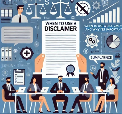 Dall·e 2024 09 14 22.50.07 A Professional And Informative Illustration On The Topic 'when To Use A Disclaimer In Business And Why It’s Important'. The Scene Features A Business