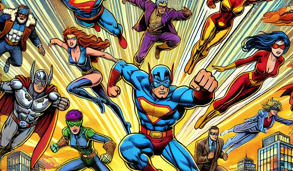 Dall·e 2024 09 14 23.15.54 An Artistic Depiction Of A Superhero Team Inspired By Classic Comic Books. This Team Consists Of Diverse And Original Characters In Dynamic Action Pos