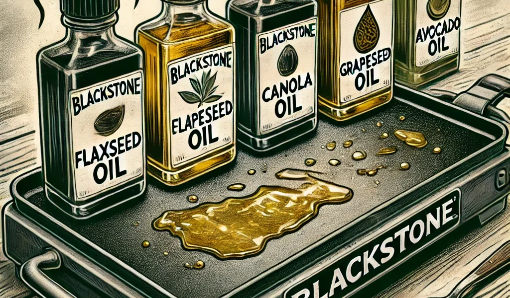 Dall·e 2024 09 15 20.35.29 An Illustration Depicting A Blackstone Griddle Being Seasoned With Different Types Of Oil. The Image Should Show A Griddle With A Slight Sheen Of Oil,