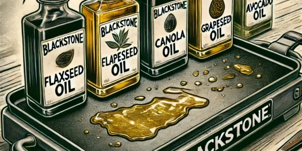 Dall·e 2024 09 15 20.35.29 An Illustration Depicting A Blackstone Griddle Being Seasoned With Different Types Of Oil. The Image Should Show A Griddle With A Slight Sheen Of Oil,