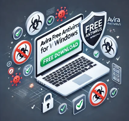 Dall·e 2024 09 15 20.42.22 An Illustration Representing 'avira Free Antivirus For Windows Free Download'. The Image Should Show A Windows Laptop Screen Displaying Avira Antivir