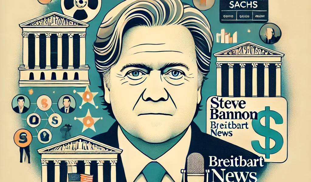 Dall·e 2024 09 15 21.29.22 An Illustration On The Theme 'how Steve Bannon Achieved A Net Worth Of $48 Million'. The Image Shows A Depiction Of Steve Bannon, Surrounded By Symbol