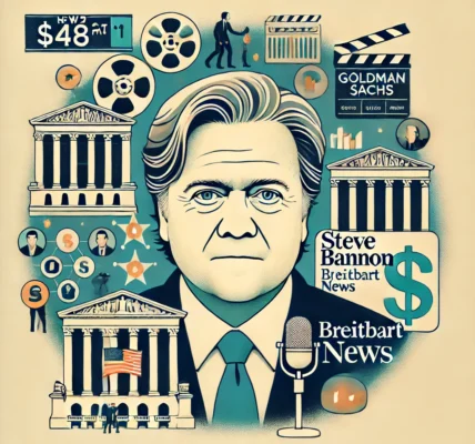 Dall·e 2024 09 15 21.29.22 An Illustration On The Theme 'how Steve Bannon Achieved A Net Worth Of $48 Million'. The Image Shows A Depiction Of Steve Bannon, Surrounded By Symbol