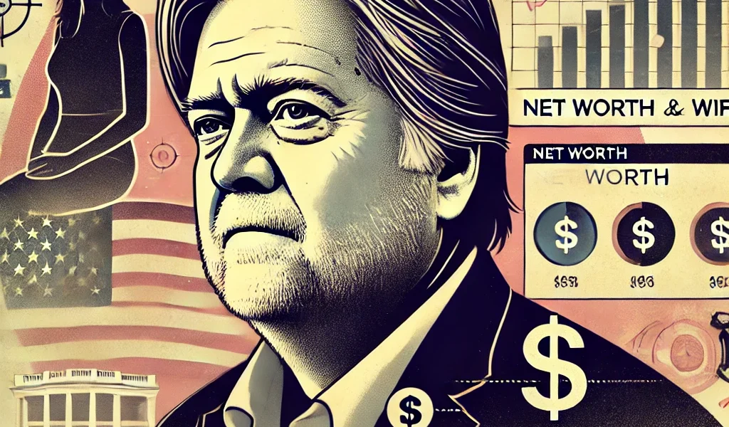 Dall·e 2024 09 15 21.49.03 An Illustration On The Theme 'steve Bannon Net Worth And Wife A Look At The Life Of A Controversial Political Figure'. The Image Should Feature Steve