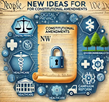 Dall·e 2024 09 16 22.14.57 An Illustration Representing New Ideas For Constitutional Amendments, Showing A Symbolic Constitution Document With Various Modern Elements Around It,