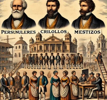 Dall·e 2024 09 16 22.17.27 An Illustration Depicting The Social Hierarchy In Colonial Latin America, Focusing On Peninsulares, Criollos, And Mestizos. The Image Should Show Thre