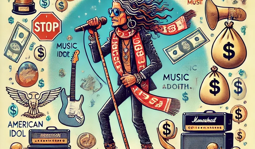 Dall·e 2024 09 16 22.20.06 An Illustration Representing Steven Tyler In 2023, Highlighting His Net Worth And Famous Status. The Image Should Depict Him As A Rock Legend, Perform