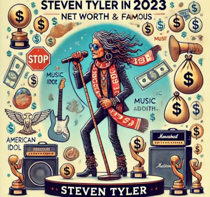 Dall·e 2024 09 16 22.20.06 An Illustration Representing Steven Tyler In 2023, Highlighting His Net Worth And Famous Status. The Image Should Depict Him As A Rock Legend, Perform