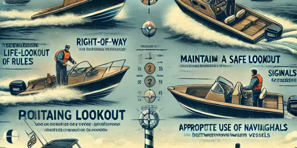 Dall·e 2024 09 16 22.29.42 An Educational Illustration Showing Key Strategies To Avoid Boat Collisions. The Image Should Depict Two Boats Navigating In Different Scenarios One