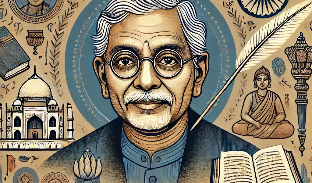 Dall·e 2024 09 16 22.44.16 An Illustration Depicting The Theme 'who Is The First English Language Writer To Win The Jnanpith Award'. The Image Should Feature A Portrait Of Amita