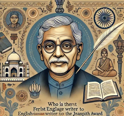 Dall·e 2024 09 16 22.44.16 An Illustration Depicting The Theme 'who Is The First English Language Writer To Win The Jnanpith Award'. The Image Should Feature A Portrait Of Amita