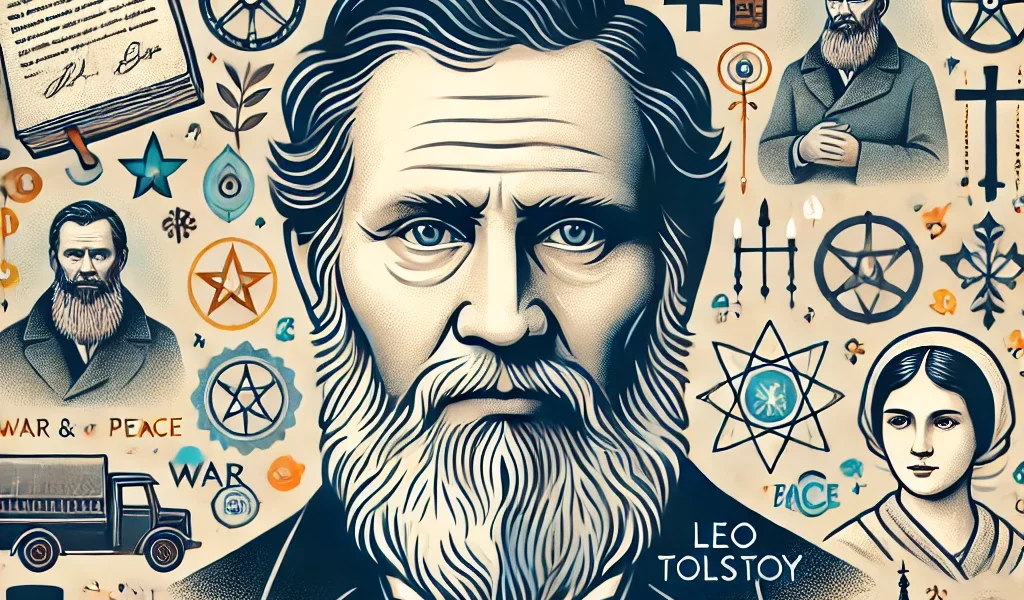 Dall·e 2024 09 16 22.49.33 An Illustration Representing 'leo Tolstoy The Life And Legacy.' The Image Should Depict A Portrait Of Leo Tolstoy In His Later Years, With Elements R