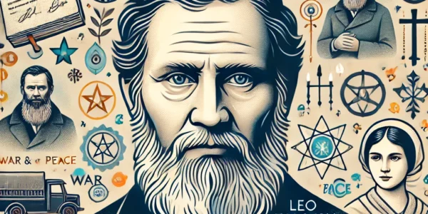 Dall·e 2024 09 16 22.49.33 An Illustration Representing 'leo Tolstoy The Life And Legacy.' The Image Should Depict A Portrait Of Leo Tolstoy In His Later Years, With Elements R