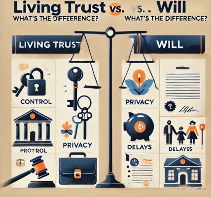 Dall·e 2024 09 16 22.52.02 An Educational Illustration Depicting The Theme 'living Trust Vs. Will What's The Difference ' The Image Should Feature A Balanced Comparison Between