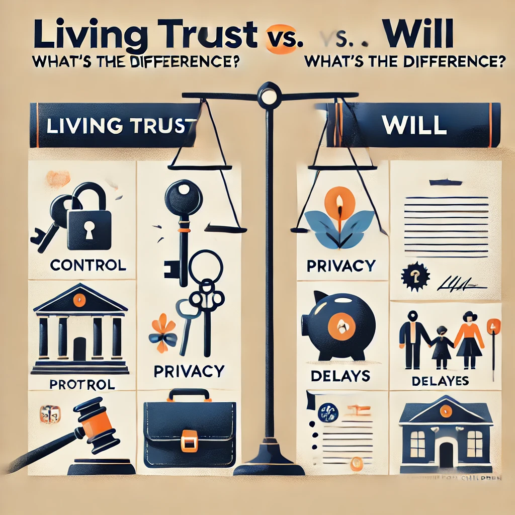 Dall·e 2024 09 16 22.52.02 An Educational Illustration Depicting The Theme 'living Trust Vs. Will What's The Difference ' The Image Should Feature A Balanced Comparison Between