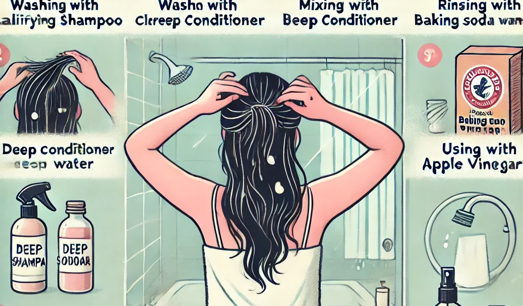 Dall·e 2024 09 22 20.46.57 A Detailed Illustration Showing A Person Treating Their Burnt Hair With Various Remedies. The Image Features 7 Different Methods For Getting Rid Of Th