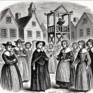 Dall·e 2024 09 22 21.03.48 An Illustration Of A Scene From Chapter 2 Of The Scarlet Letter, Showing A Group Of Puritan Women Standing Together In A Colonial Setting, Discussing